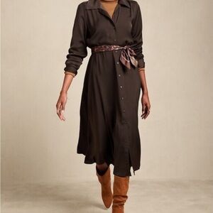 Satin Brown Midi Dress with Tie